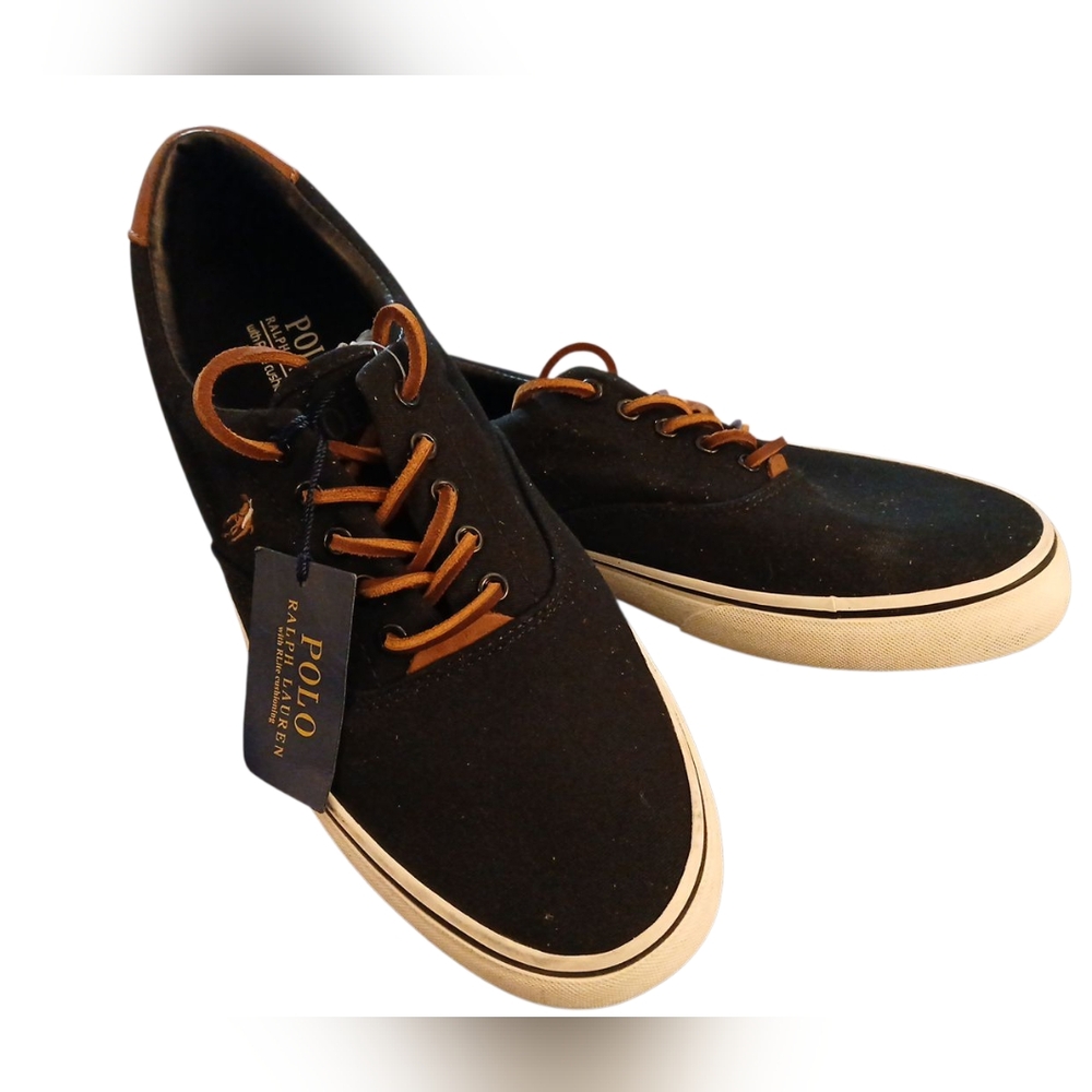 NWT POLO RALPH LAUREN Thorton Canvas Low Top.  Mens.  Black.  Size 10